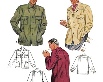 Vintage 1940's Sewing Pattern, Men's Long Sleeved Regulation Shirt - Chest 44" – 46” (111.8 – 116.8cm)