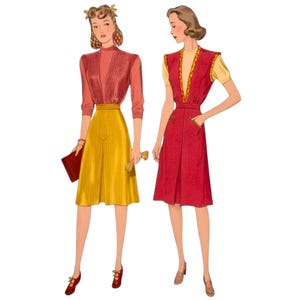 Vintage 1940s Sewing Pattern, Pinafore Dress - Bust: 38” (96cm)