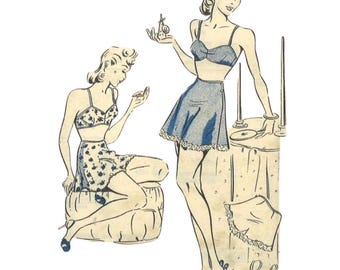 Patrón de lencería vintage de los años 40, sujetador y braguitas de mujer con busto de 96,5 cm (38")