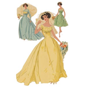 PDF - 50&#39;s Sewing Pattern Romantic Wedding Dress Bridal Dress Train  - Bust 32&quot; (81.3cm) - Download