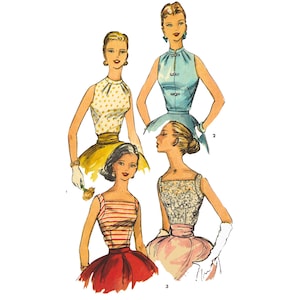 PDF - 1950s Sewing Pattern: Oriental Style Tops  - Bust 32" (81.3cm)- Instantly Print at Home