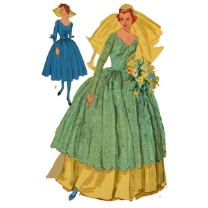PDF - Vintage 1950s Sewing Pattern, Bridal Gown & Bridesmaid Dress - Bust: 34” (86cm) - Download