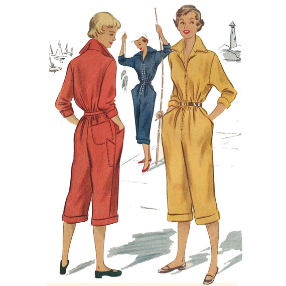 PDF 1950's Sewing Pattern: Boiler Suit, Pedal Pushers, Pants