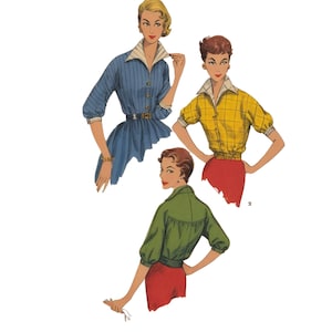 PDF - Vintage 1950&#39;s Sewing Pattern: Stylish Blouse Top -  Bust 36&quot; (91.4 cm) - Download