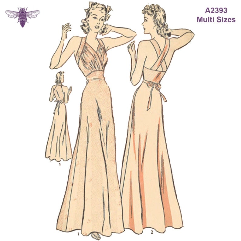 1930s House Dresses, Fabrics, Sewing Patterns     Vintage 1930s Sewing Pattern: Elegant Night Gown - Bust 30 (76.2 cm) $24.89 AT vintagedancer.com