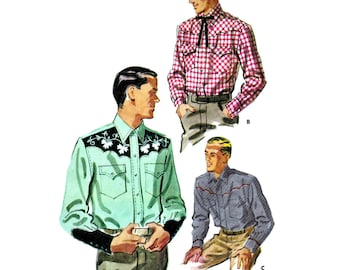 1950s Sewing Pattern, Men’s Western 'Yellowstone' Cowboy Shirt - Chest: 42 – 44” (106 – 111cm)