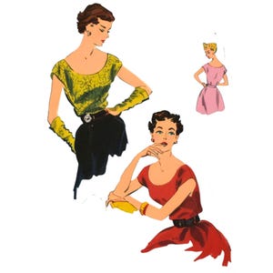PDF - Vintage 1950s Sewing Pattern: Easy to Make Tuck in Blouse - Bust 30&quot; (76.2cm) - Download