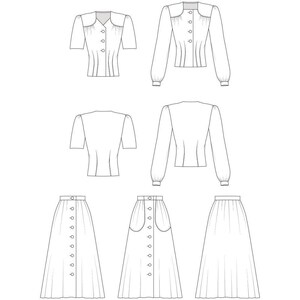 Vintage 1940's Sewing Pattern: Two Piece Dress Blouse & Skirt WW2 Multi ...