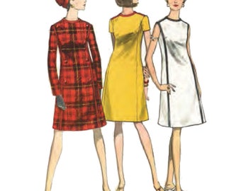 PDF - Vintage 1960's Sewing Pattern: Vogue A-Line High Neck Dress - Bust 36" (91.5cm) - Instantly Print at Home