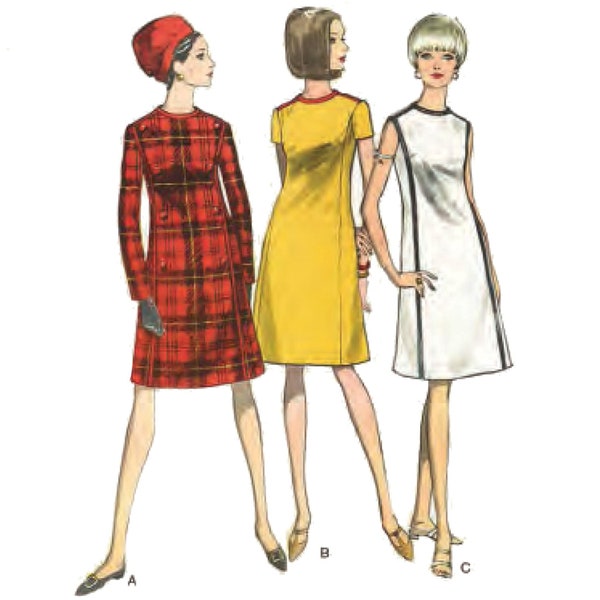 PDF - Vintage 1960's Sewing Pattern: Vogue A-Line High Neck Dress - Bust 36" (91.5cm) - Instantly Print at Home