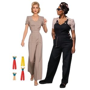 PDF - Vintage 1940's Sewing Pattern: Land Girl Overalls & Cap Dungarees Jumpsuit - Bust 33"-43.5" (83.8cm-110.5cm) - Download
