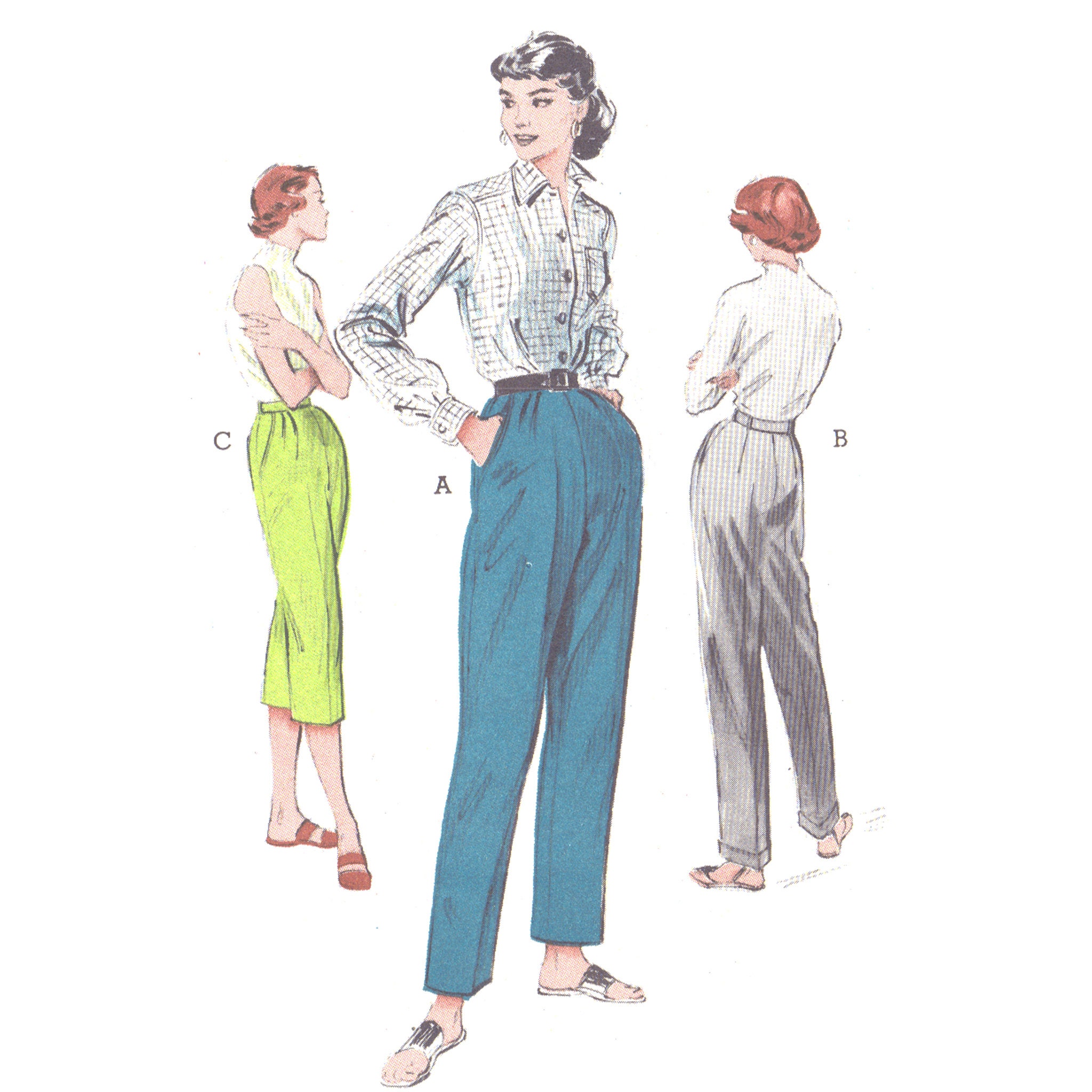 Women's 1950s Pants: Cigarette, Capri, Jeans Fashion History