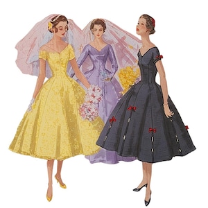Vintage 1950&#39;s Sewing Pattern: Elegant Grace Kelly Wedding Gown, Veil & Head-Piece - Multi Sizes