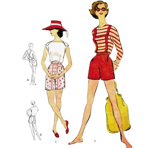 PDF - Vintage 1950s Schnittmuster, Hosenträger-Shorts - Taille: 66 cm - Download