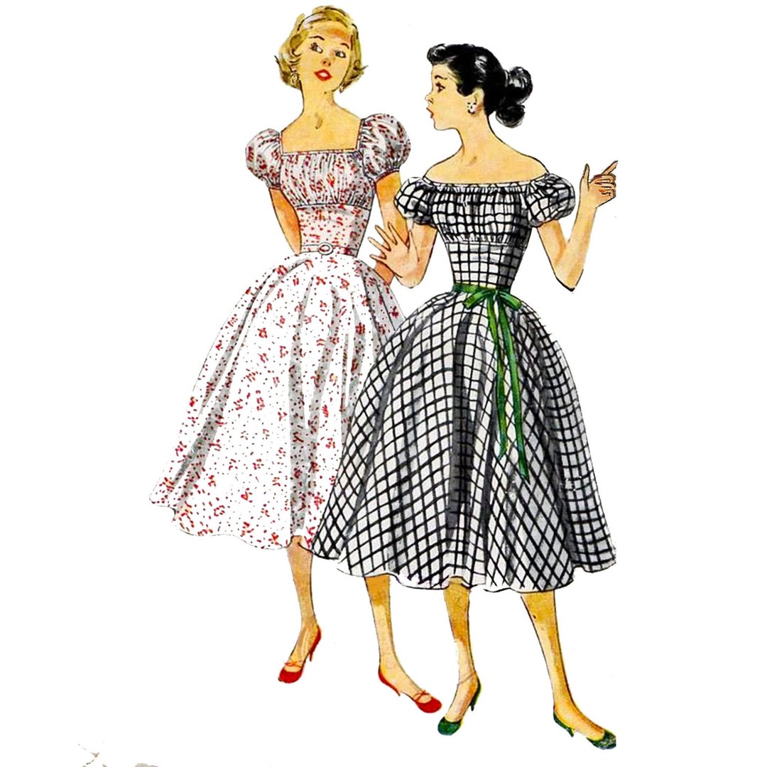 Vintage 1950s Pattern One-piece Dress, Cottage-core, Whimsical
