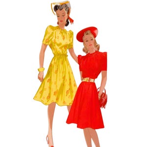 Vintage 1940&#39;s Sewing Pattern: So-Easy Two Frocks, Tea Dress with Short Sleeves - Bust 34” (86.4cm)