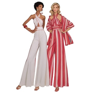PDF - Vintage 1970s Sewing Pattern, Cross Bodice Palazzo Jumpsuit, Stole - Bust: 38” (96.5cm) - Download