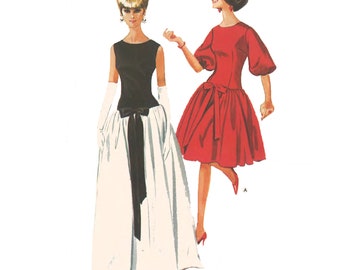 Vintage 1960's Sewing Pattern: Evening Dress, Dropped Waist & Bow - Bust 34" / 86.4cm