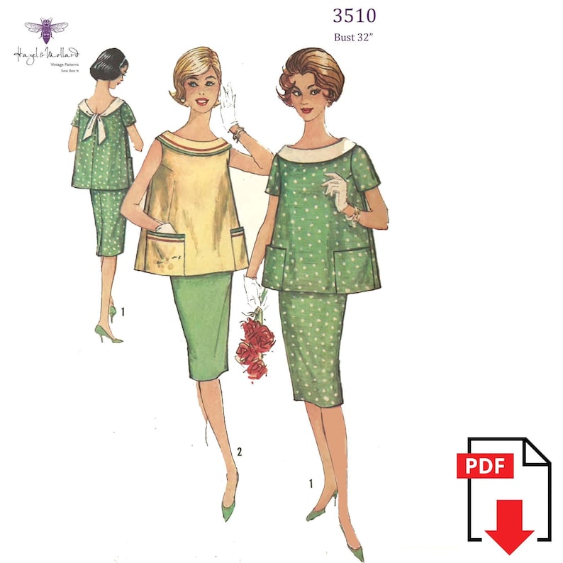 1950s Fabrics & Colors in Fashion Maternity Vintage 1960s Sewing Pattern: Two-Piece Top & Skirt Maternity Dress Bust 32