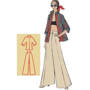 1970s Jacket & Wide Leg Trousers Sewing Pattern - Multi-Size (PDF Download)