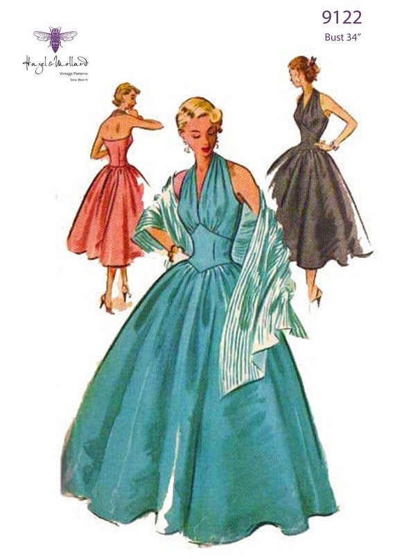 PDF 1950's Sewing Pattern: Marilyn Monroe Halter Neck Dress, Ball, Evening  Gown Bust 34/ 86.4cm Instantly Print at Home -  Canada