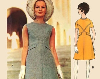 PDF - 1960's Sewing Pattern: Valentino A-line One Piece Dress, Couturier - Bust 36" (91.5cm) - Instantly Print at Home