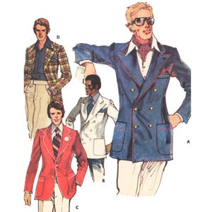 PDF - 1970er Jahre Blazer Schnittmuster: Herren zweireihige Jacke, Brustumfang 112 cm - Download