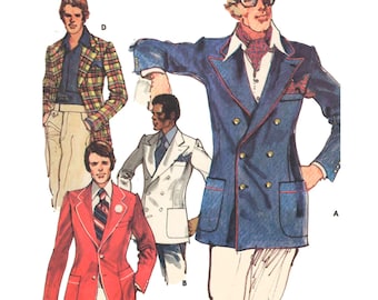 PDF - Patrón Vintage Años 70, Blazer Cruzado Hombre - Pecho: 42” (107 cm) - Descargar