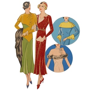Vintage 1930s Sewing Pattern, Women’s Dress with Cape Collar - Bust: 36” (91.5cm)