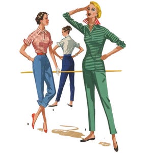 PDF - Vintage 1950s Schnittmuster - Bluse & Hose mit Bündchen - 86,4 cm - Download