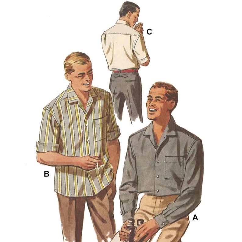 Men’s Vintage Reproduction Sewing Patterns     Vintage 1950s Sewing Pattern: Mens Sports Shirt with Pocket - Multi-sizes  AT vintagedancer.com