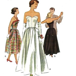 Vintage 1950's Sewing Pattern: Women's Strap/Strapless Evening Dress, Gown Bust 28/ 71.1cm image 1