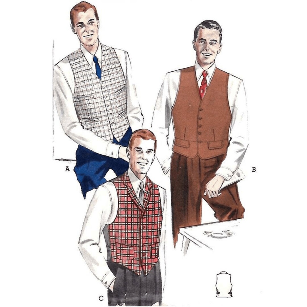 PDF 1950's Vintage Sewing Pattern Men's Vests Waistcoats With ...