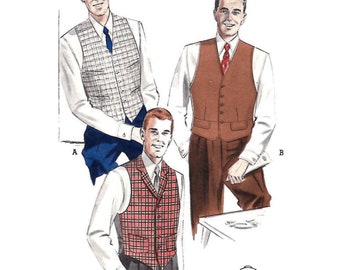 PDF - 1950's Vintage Sewing Pattern men's Vests Waistcoats with Adjustable Waist - Chest: 38” (97cm) - Instantly Print at Home