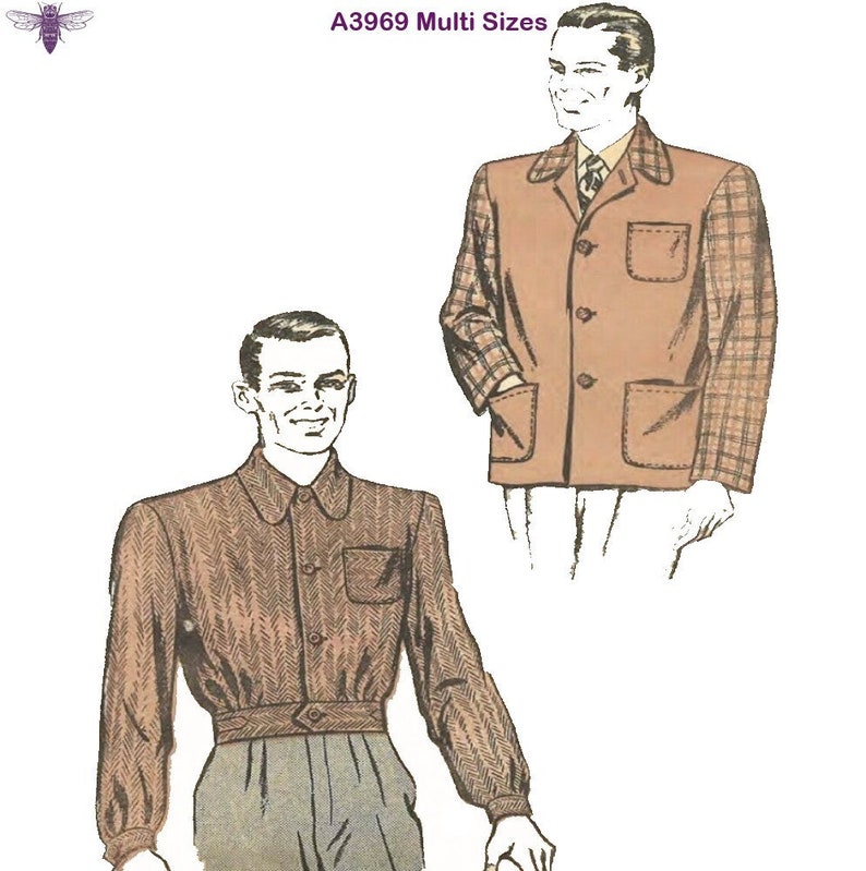 1940s Sewing Patterns – Dresses, Overalls, Lingerie etc     Vintage 1940s Sewing Pattern: Mens Sports Coat & Battle Jacket - Chest 42” (107cm) - 44” (112cm) $27.65 AT vintagedancer.com