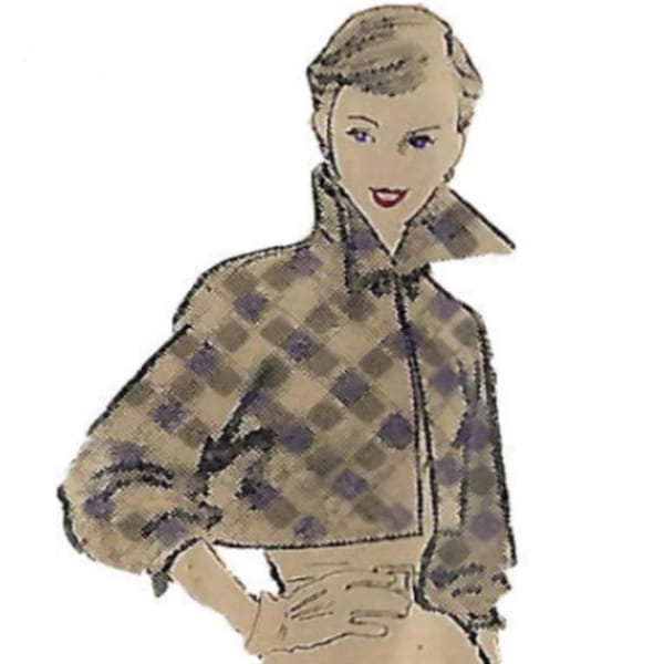 PDF – Vintage-Schnittmuster aus den 1950er-Jahren: Stehkragen für Damen, Bolero-Jacke, gefüttert – Brustumfang 91,4 cm – Sofort zu Hause ausdrucken