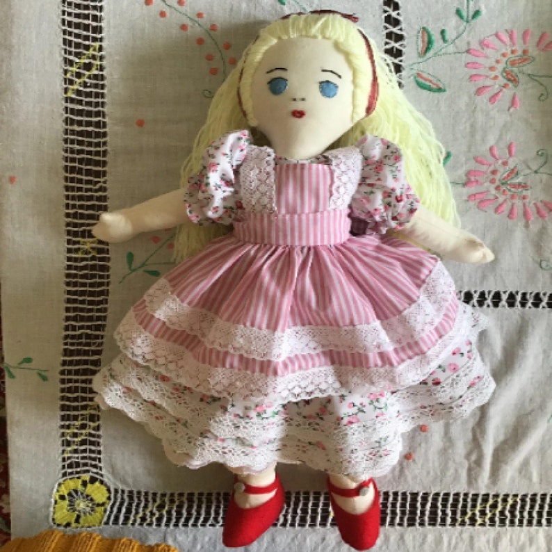 Vintage 18 " Doll PATTERN 2240 w Dress Apron Bloomers Slip Long Yarn Hair 1950s 