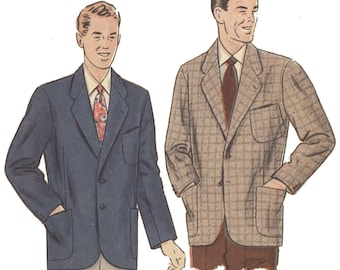 Vintage-Schnittmuster für einen Herrenblazer im Vogue-Stil aus den 1950er Jahren – Brustumfang: 102 cm (40 Zoll)