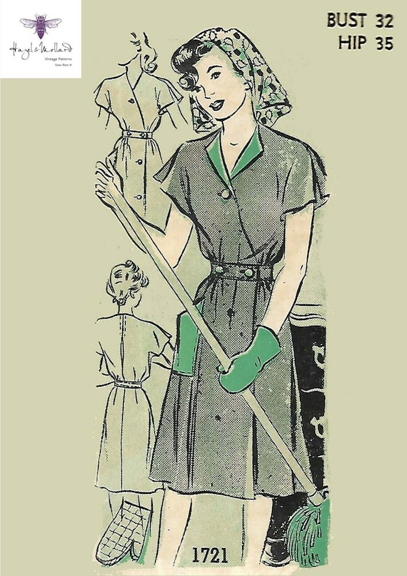 Vintage 1940/'s Sewing Pattern Lady/'s Overalls Mrs Mop WW2 WWII Bust 40/" Wartime