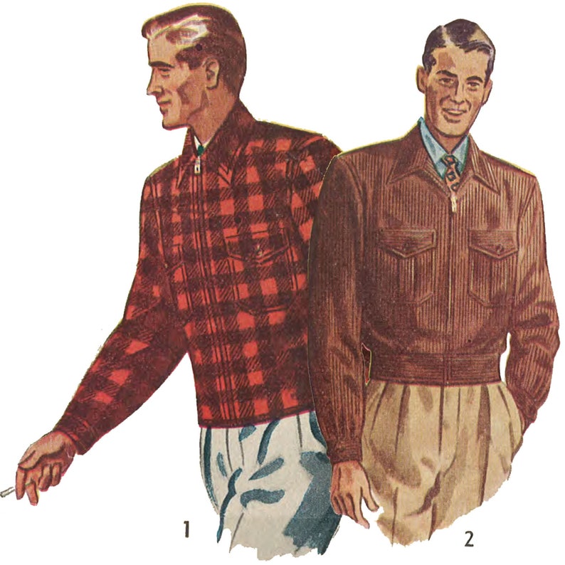 1940s Sewing Patterns – Dresses, Overalls, Lingerie etc     Vintage 1940s Sewing Pattern: Mens Lumber Jacket Bomber Jacket - Multi-sizes $27.65 AT vintagedancer.com
