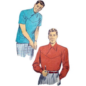 PDF - 1950s Rockabilly Men's Shirt Sewing Pattern: Chest 38-40"(97-102cm) - Download