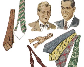 PDF - Vintage 1940's Sewing Pattern, Debonair Men's & Boy's Ties - Download