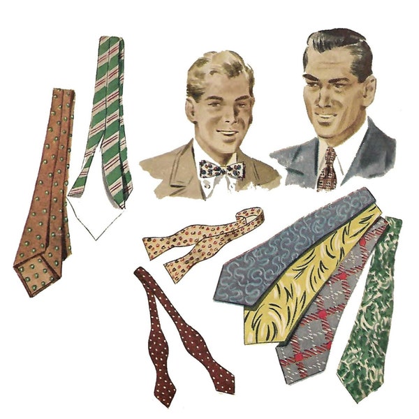 PDF - Vintage 1940's Sewing Pattern, Debonair Men's & Boy's Ties - Download