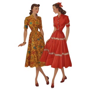 PDF - 1940er Jahre Schnittmuster - &#39;Easy&#39; to Make Kleid, Kragen & passendes Oberteil - Oberweite: 91.4 cm - Download