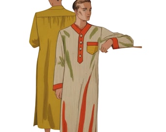 PDF - 1930&#39;s Sewing Pattern: Man&#39;s Nightshirt - Chest 42&quot; (106.7cm) - Download