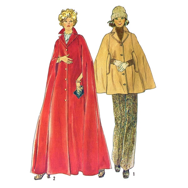 PDF - 1960s Cape Coat PDF Pattern: 'Celeste' Vintage Style - Bust 34-36"(86cm-91cm) - Download