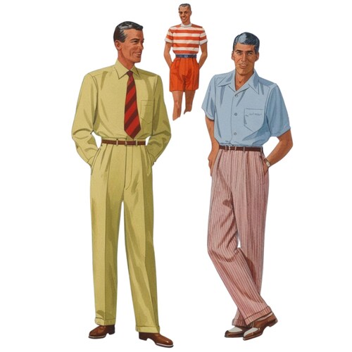 PDF - 1950s Mens Slacks & Shorts Sewing Pattern: Waist 40