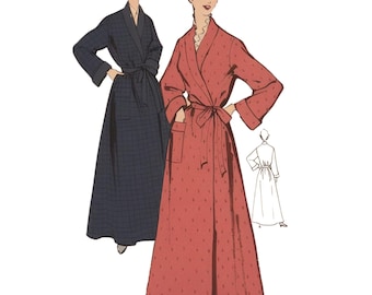PDF - 1950s Glamorous Robe Sewing Pattern: Long Dressing Gown, Bust 38"  (97cm) - Download