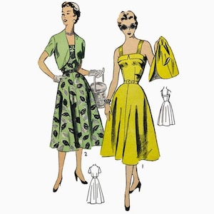 Vintage 1950s Pattern – Cuffed Bodice Sunshine Dress, Bolero Jacket - Bust: 42” (106.7cm)