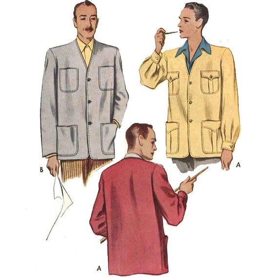 Vintage 1940 s Sewing Pattern Men s Sports Jacket Chest 38 40